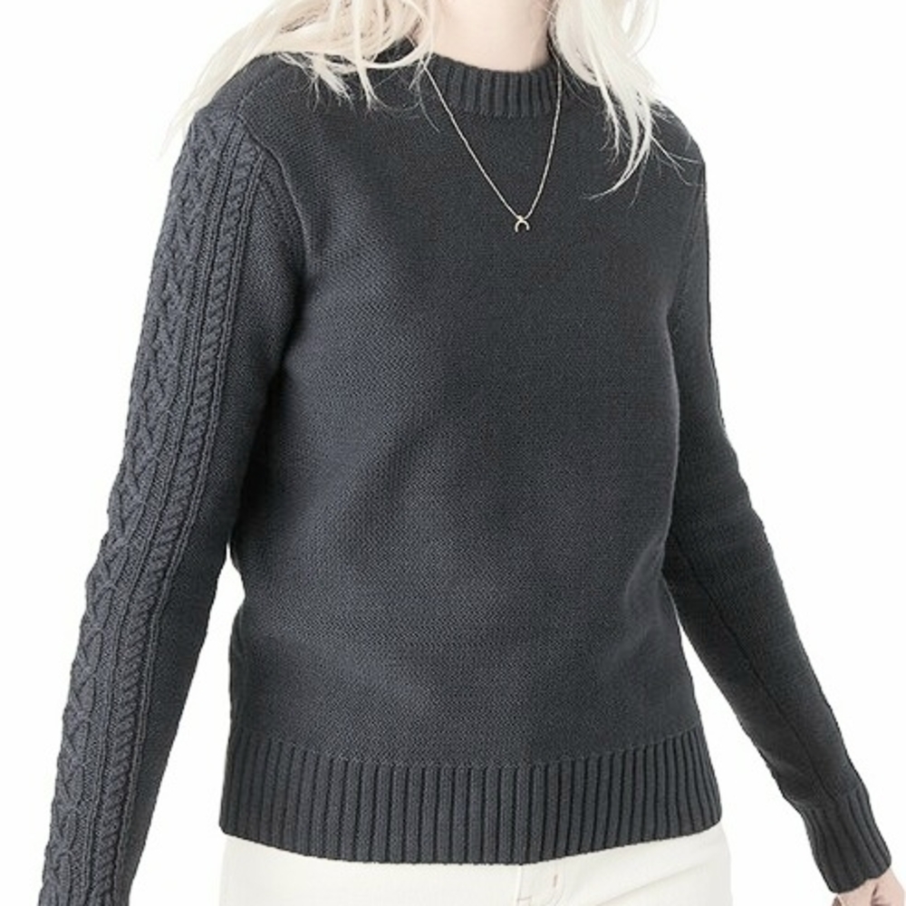 Gray Crew Neck Sweater with Textural Contrast